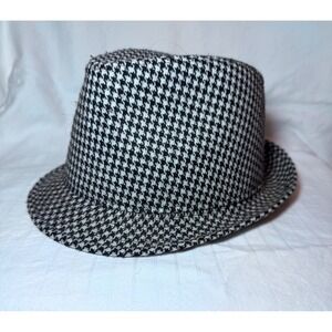 Vintage Style Black White Houndstooth Fedora Hat Indie Sleeze Streetwear OS